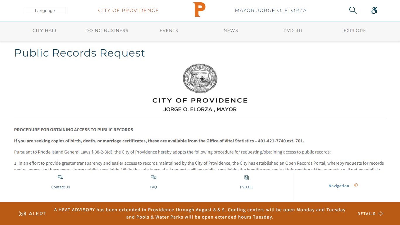 Public Records Request - City of Providence